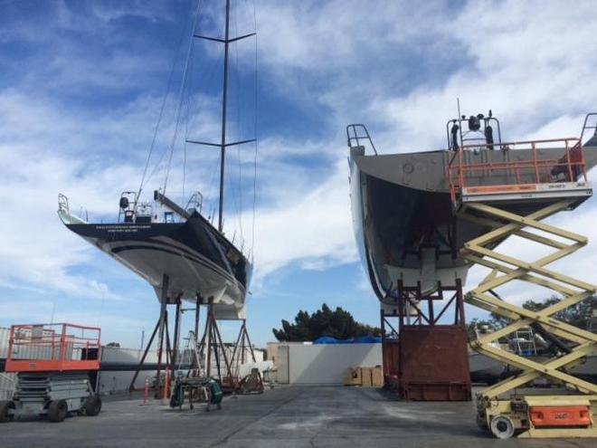 Rio100 and Wizard on the hard in San Diego in preparation for Newport-Cabo Race - Transpac © Dobbs Davis